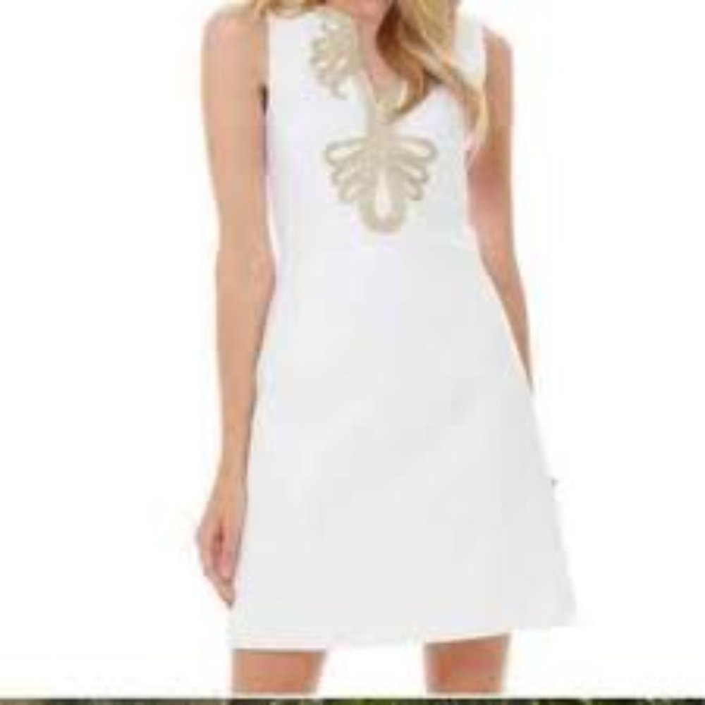 Lilly Pulitzer Resort White and Gold Janice shift dress